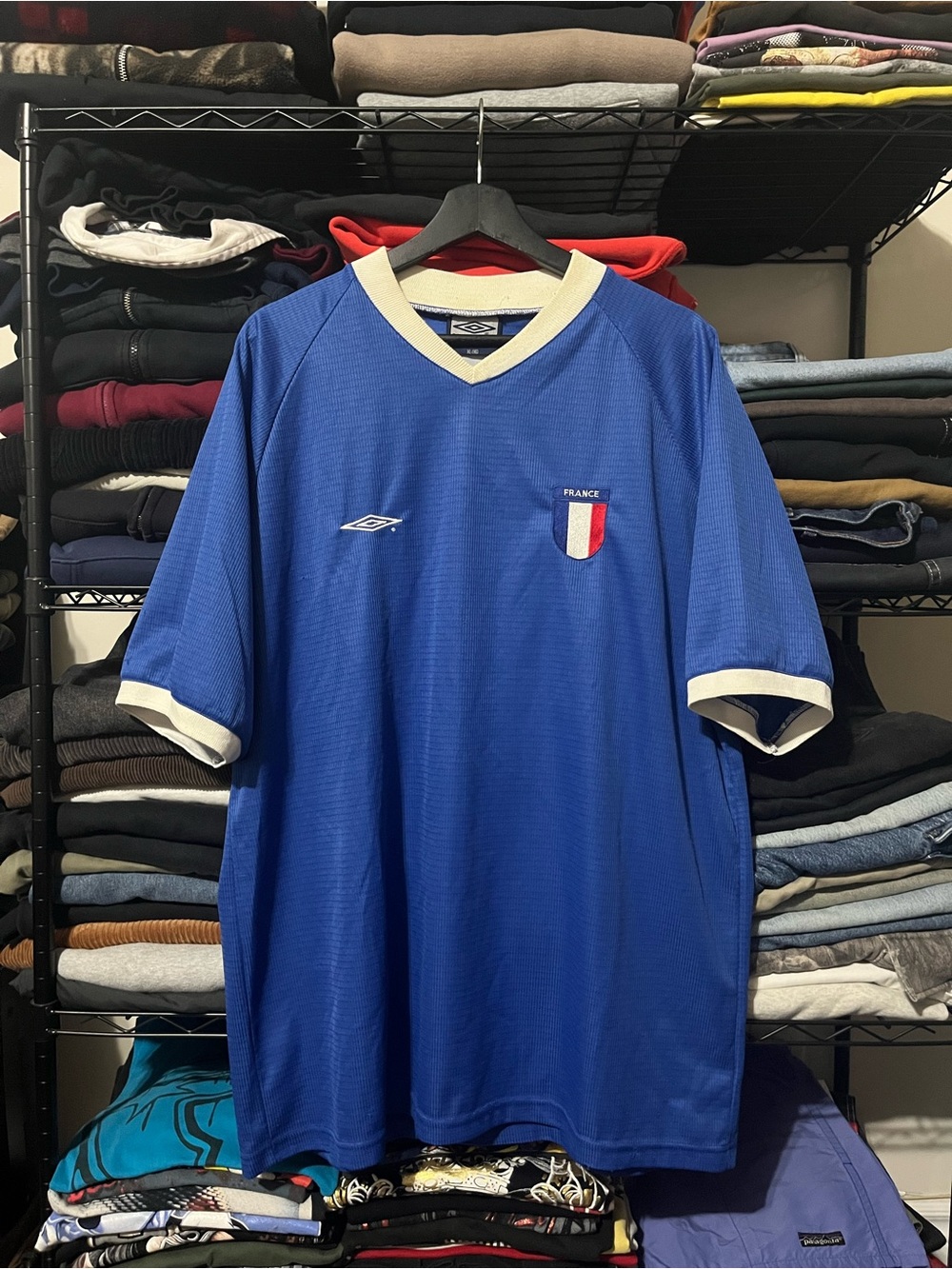 Umbro Blue France Short-Sleeve Soccer Jersey with Cream Trim